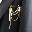 10005 brooch pin with gold and chain and pearls on blazer