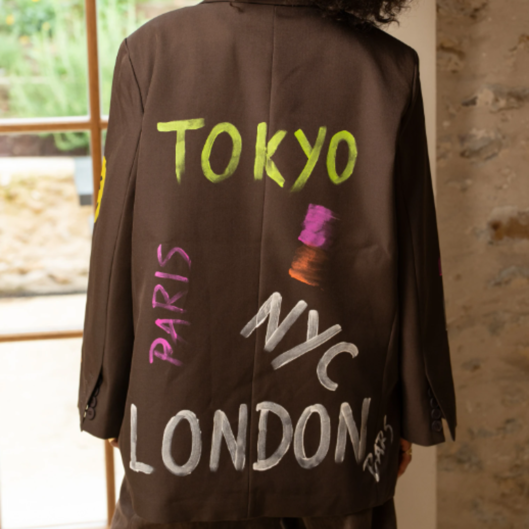 1000 oversized graffiti blazer dark brown 