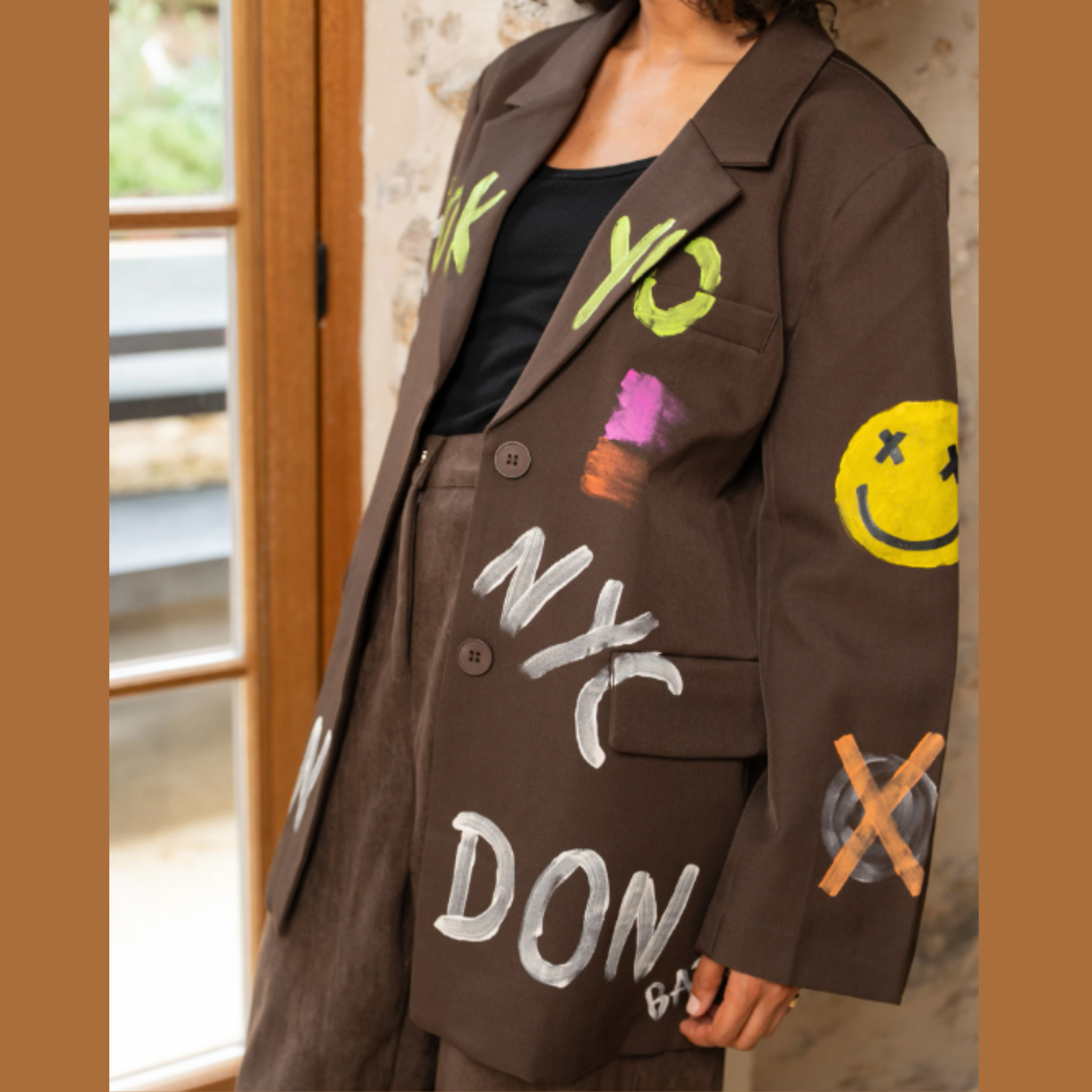 1000 oversized graffiti blazer dark brown 