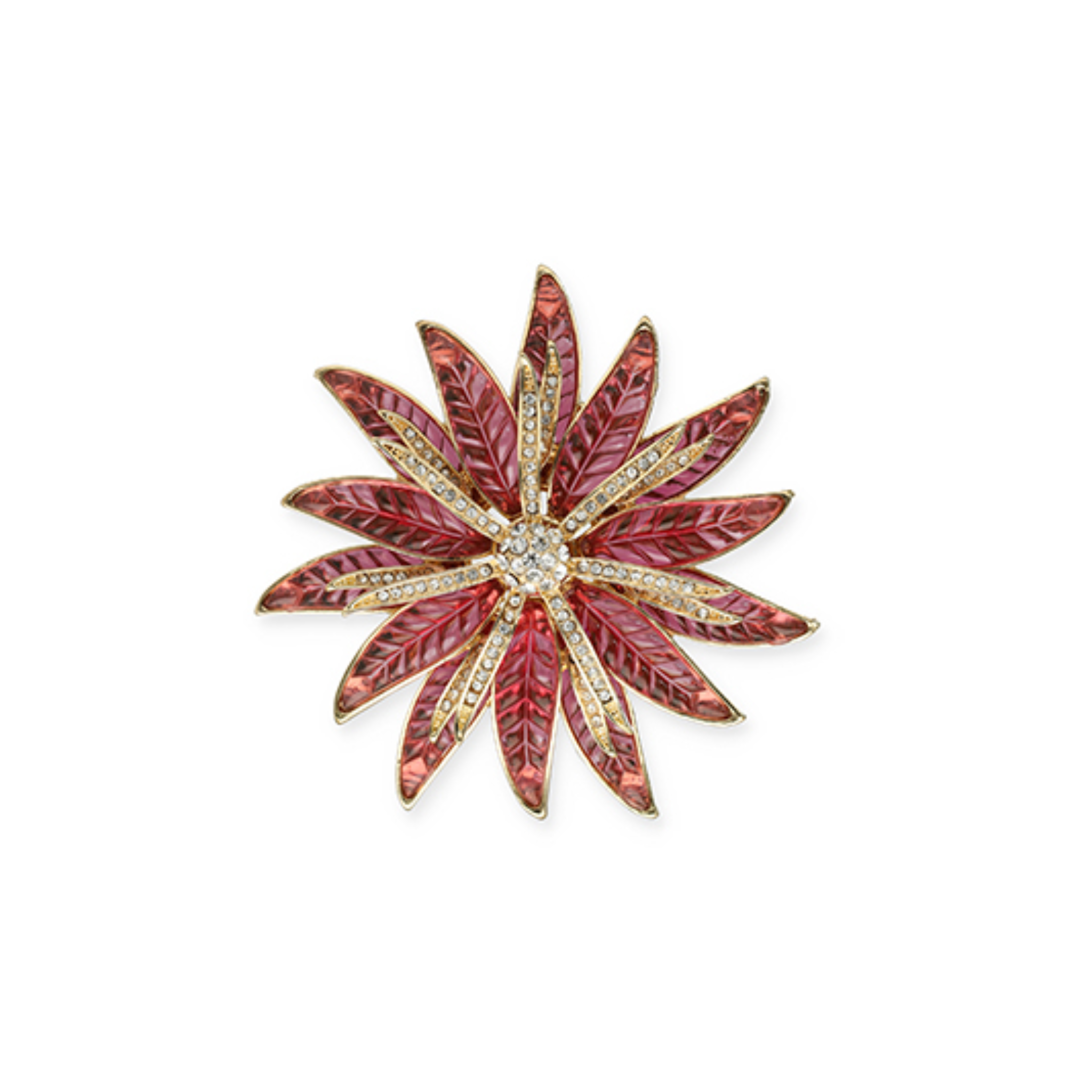 Broche speld goud roze bloem glitter groot