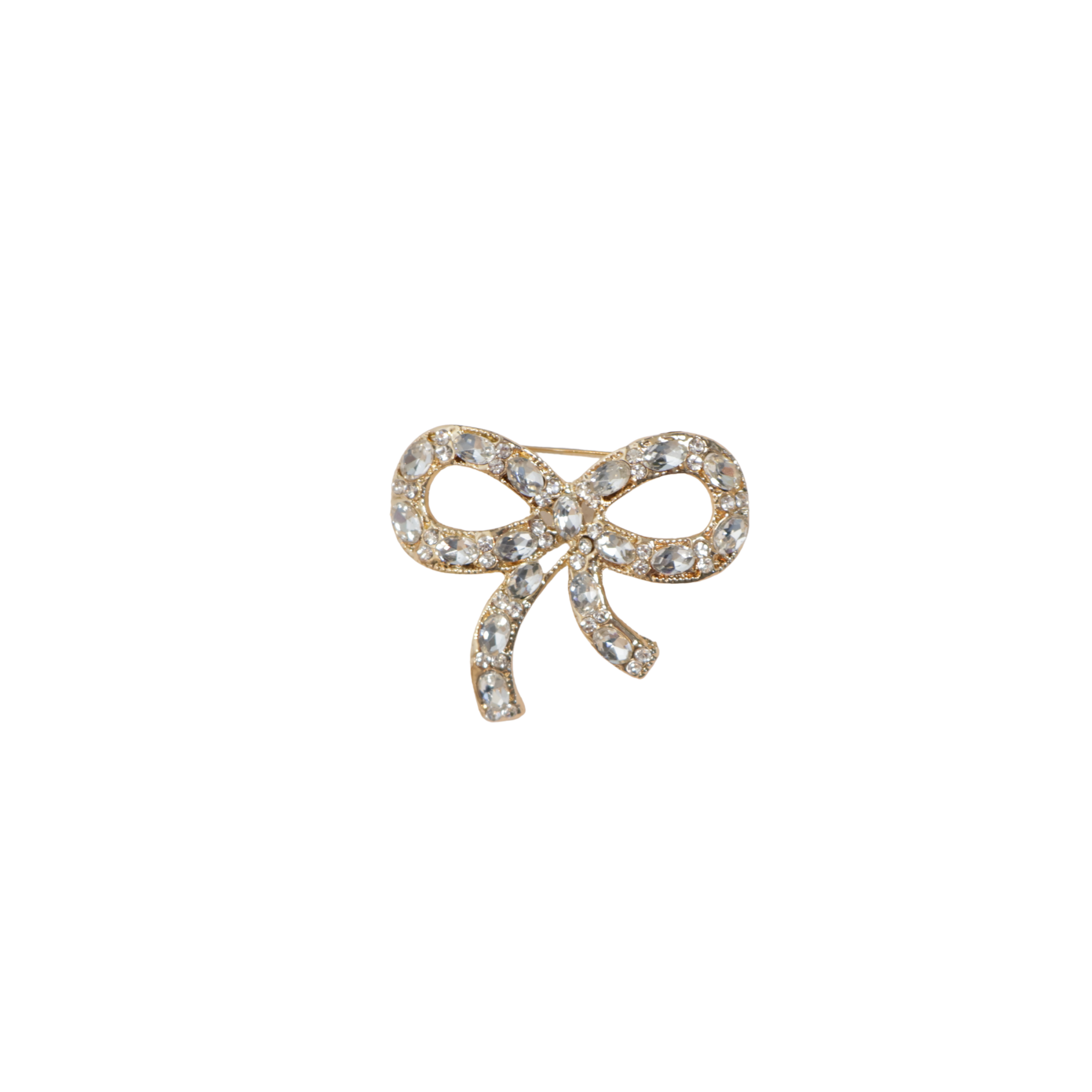 Broche speld goud strik met zilver steentjes
