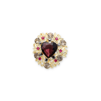 10028 brooch pin heart Gold-berry wine red-gray-dark pink