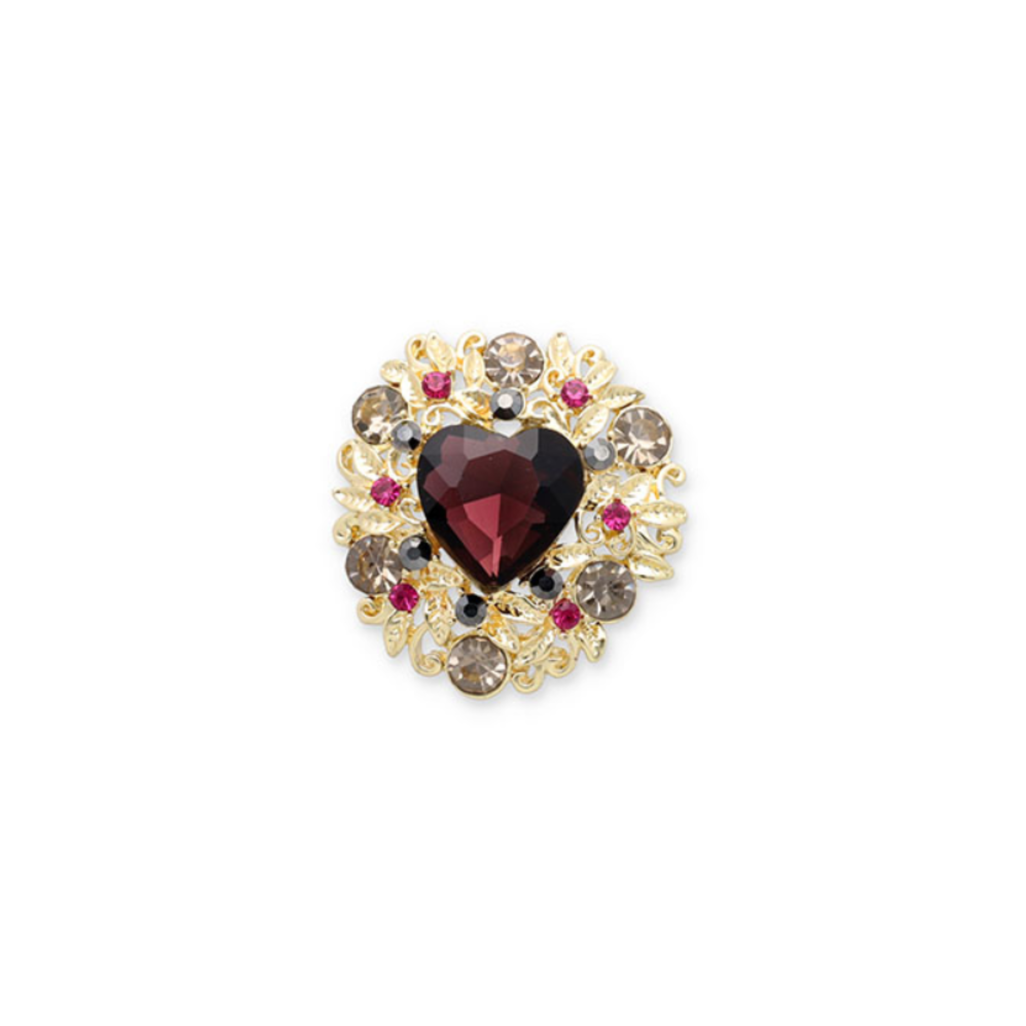 Broche speld hart goud, rood, grijs, donkerroze