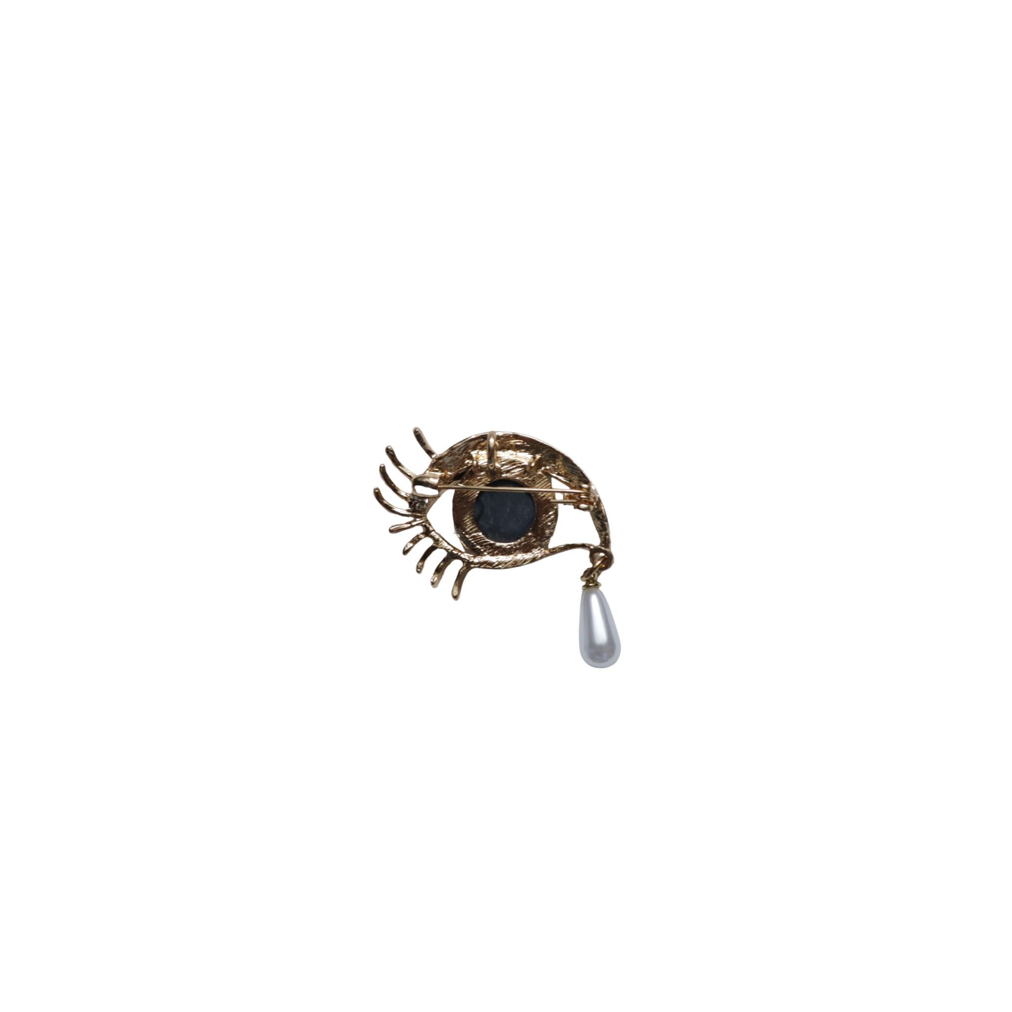 Broche speld oogje met traan goud zwart wit