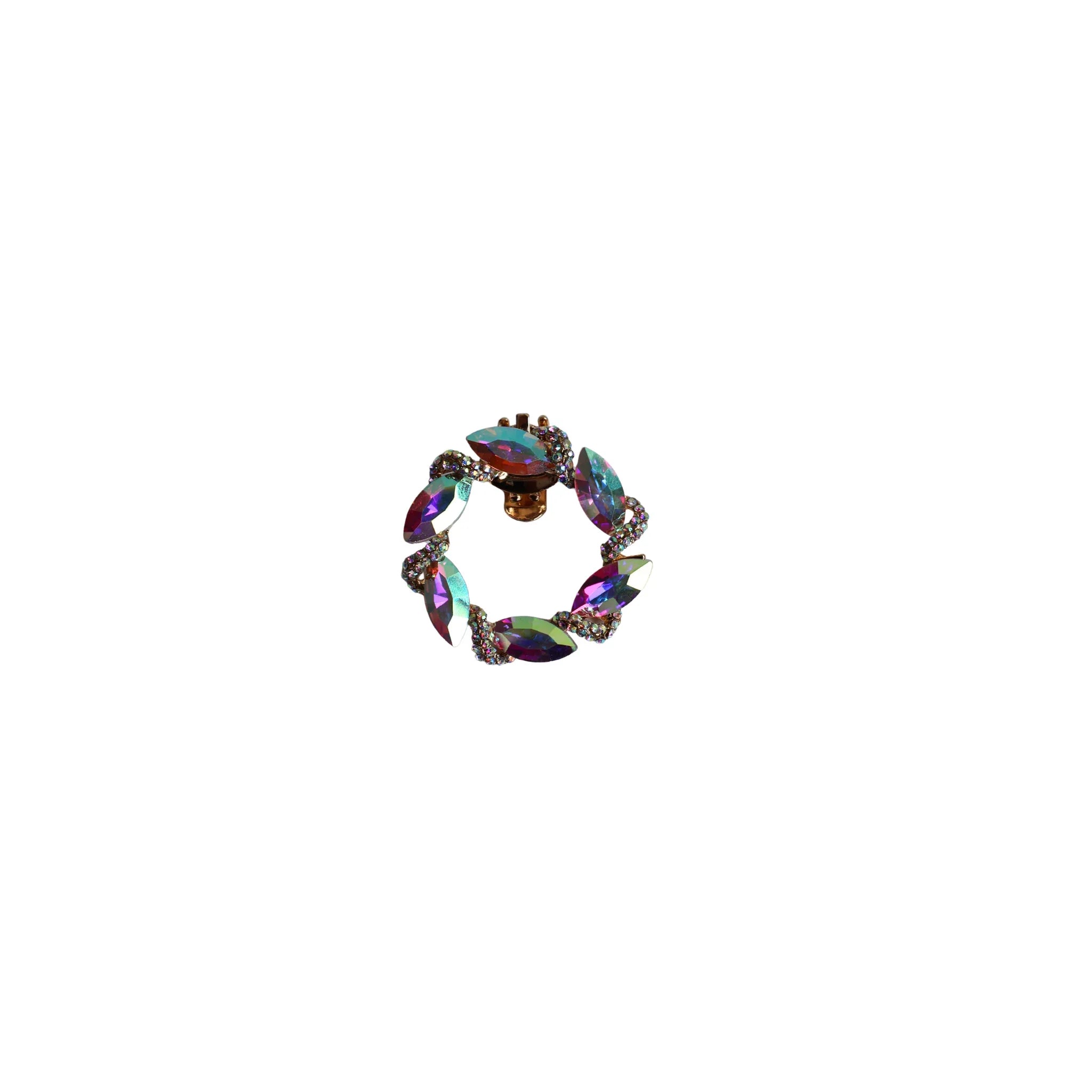 Brooch gold clip wreath with colored stones