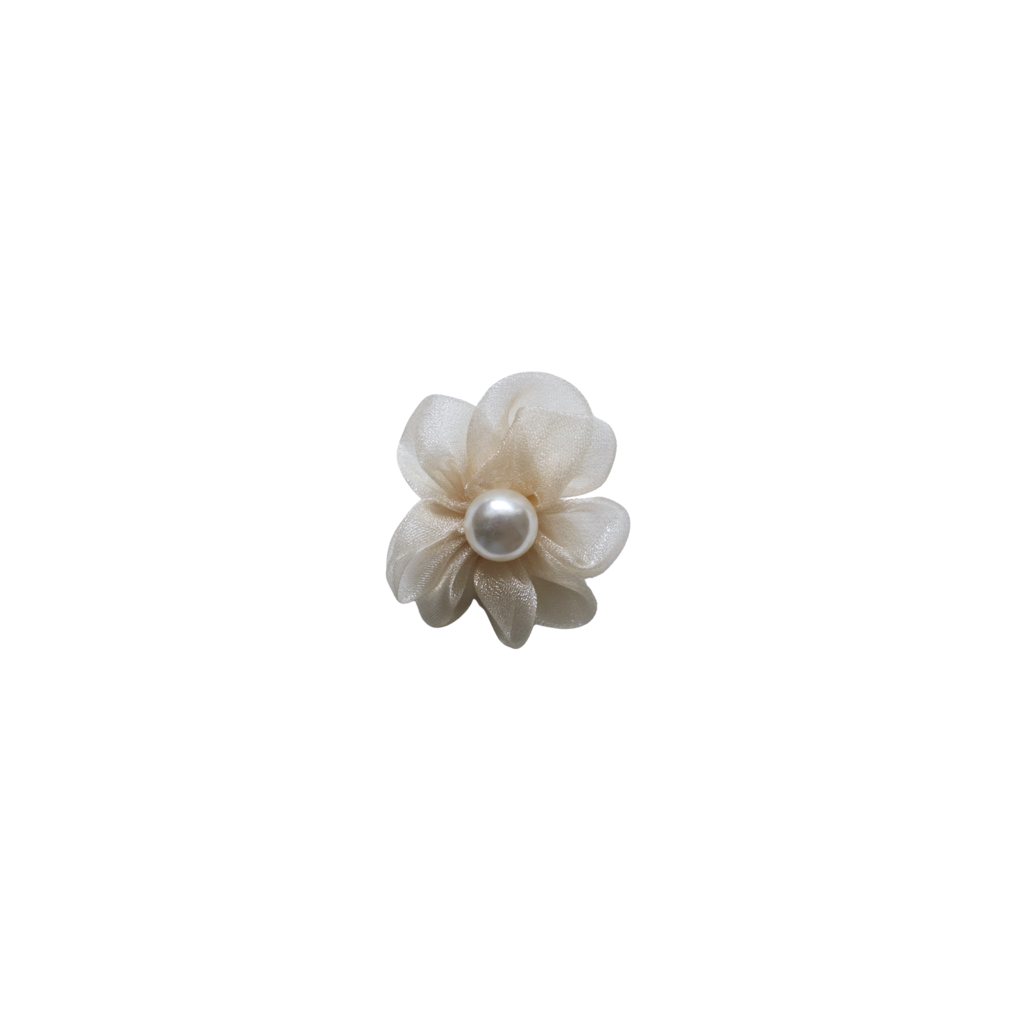 Bloem broche beige tule en witte parel