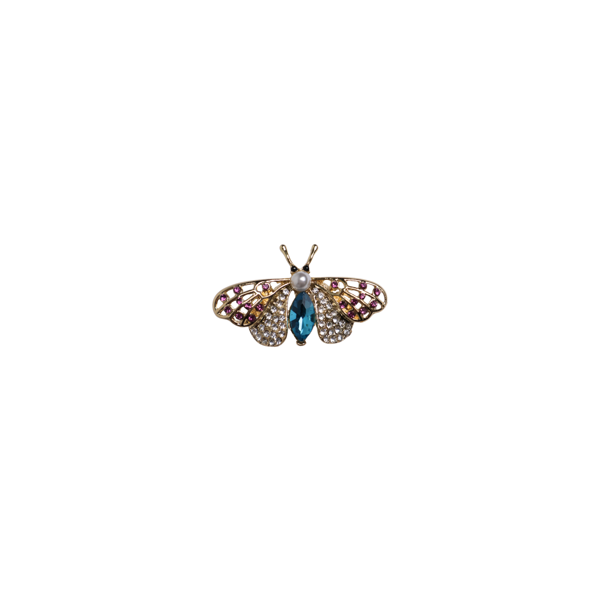 Broche pin vlinder met parel goud blauw roze