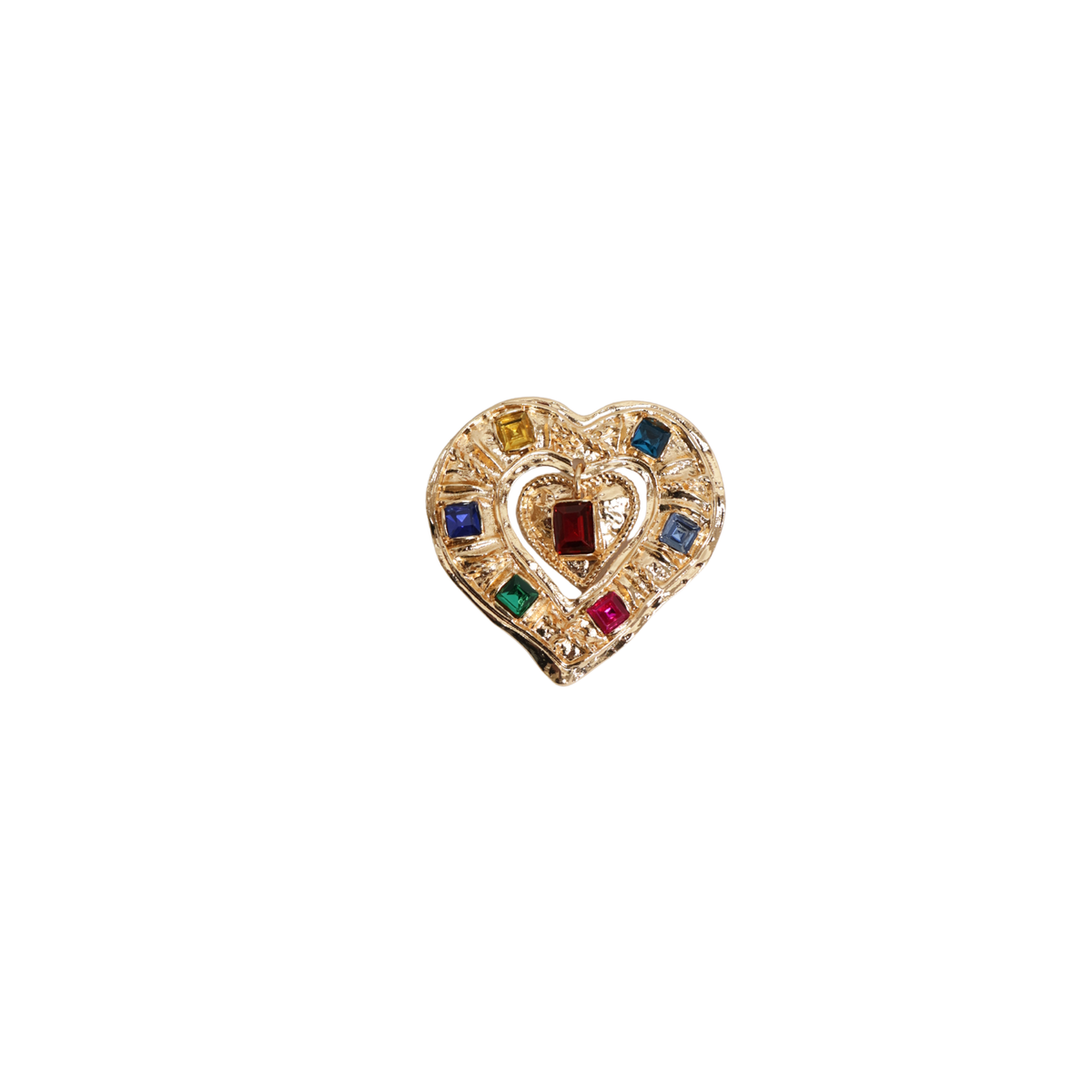 broche speld goud hart met gekleurde steentjes