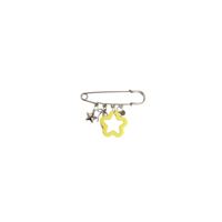 safety pin zilver met bedels ster, strik, smiley en gele ster
