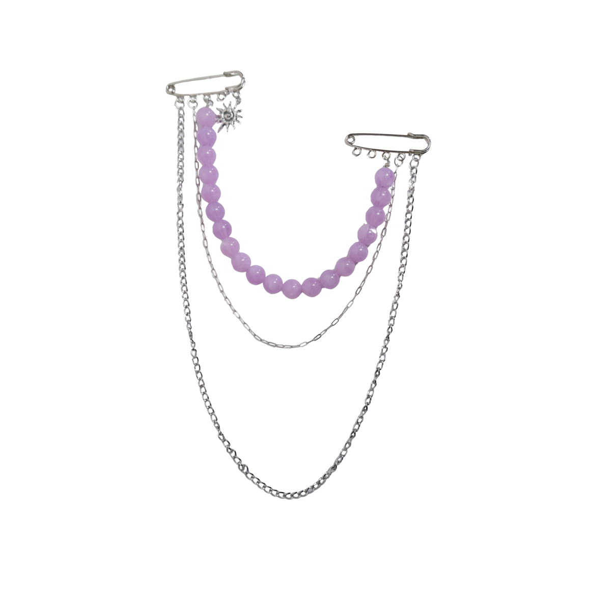 safety pin zilver met paarse kralen