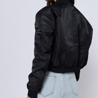 2001 bomber jacket black with zipper and back pockets
