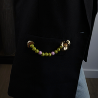 20049 pin gold croissant and flower with beads green purple
