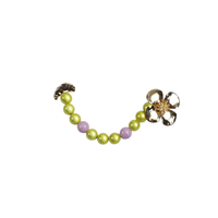20049 pin gold croissant and flower with beads green purple mixed
