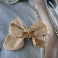 30001 bow with pin fabric beige gold dragonfly on denim jacket
