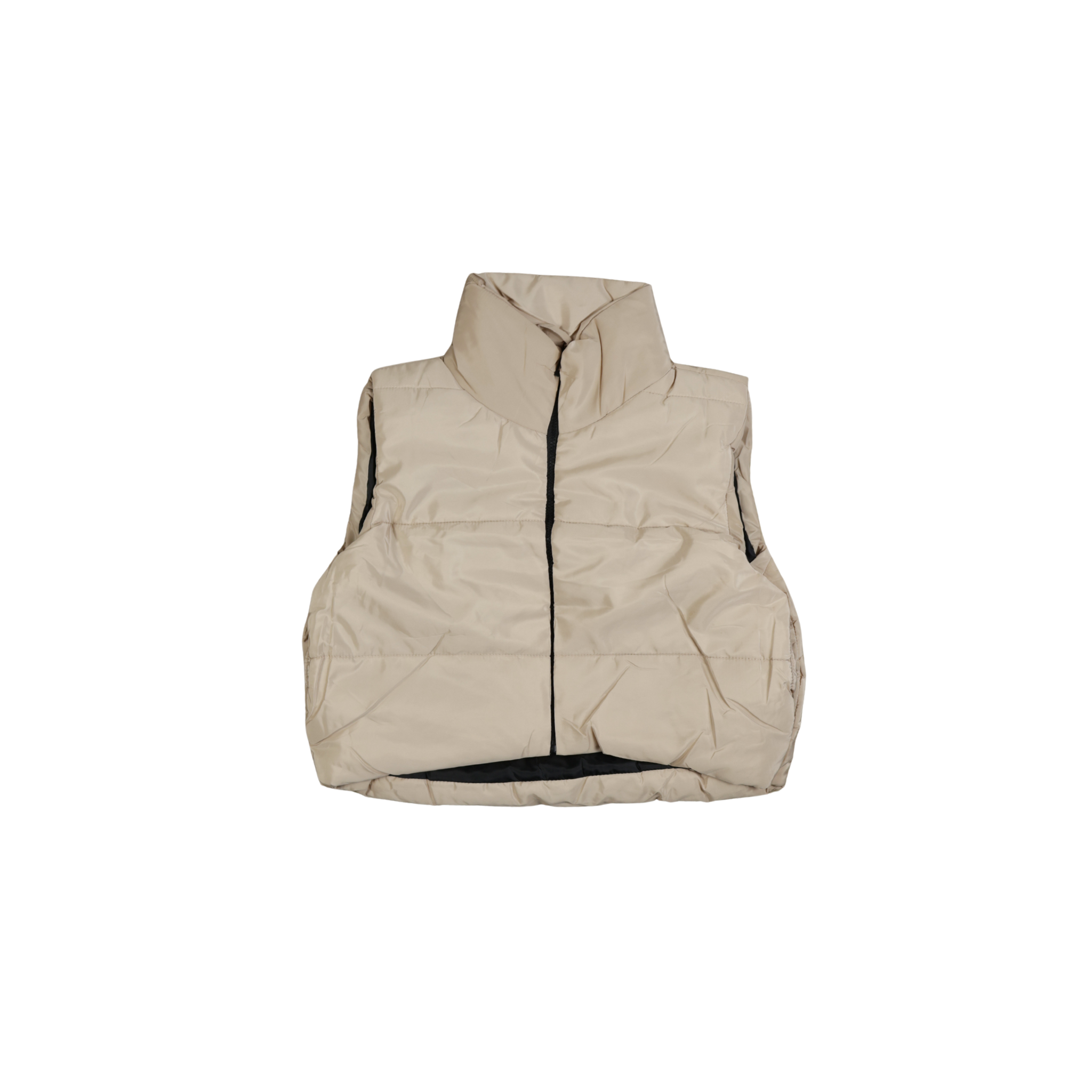 Beige gewatteerde bodywarmer met rits en zakken
