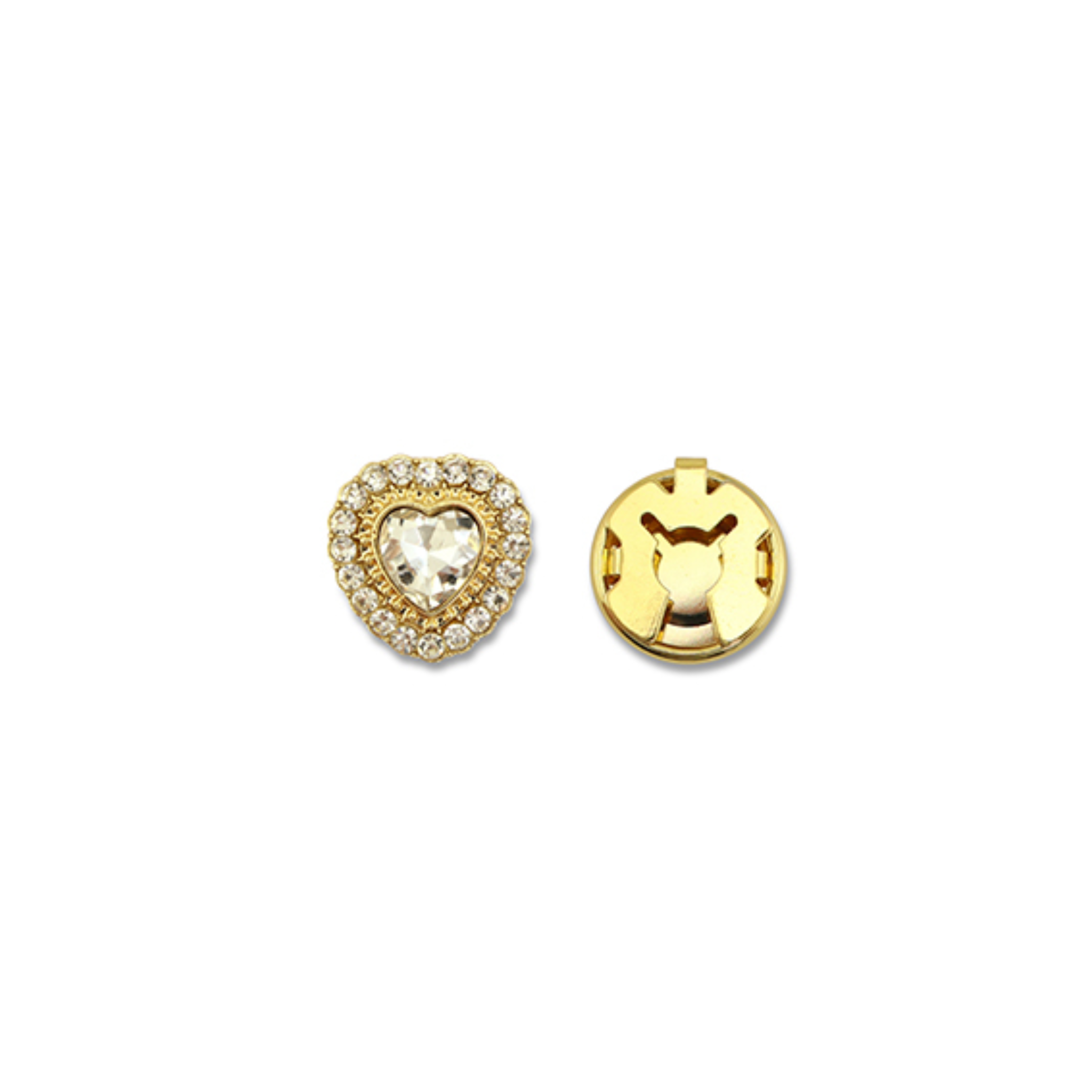 Button cover goud, zilver, hart crystal