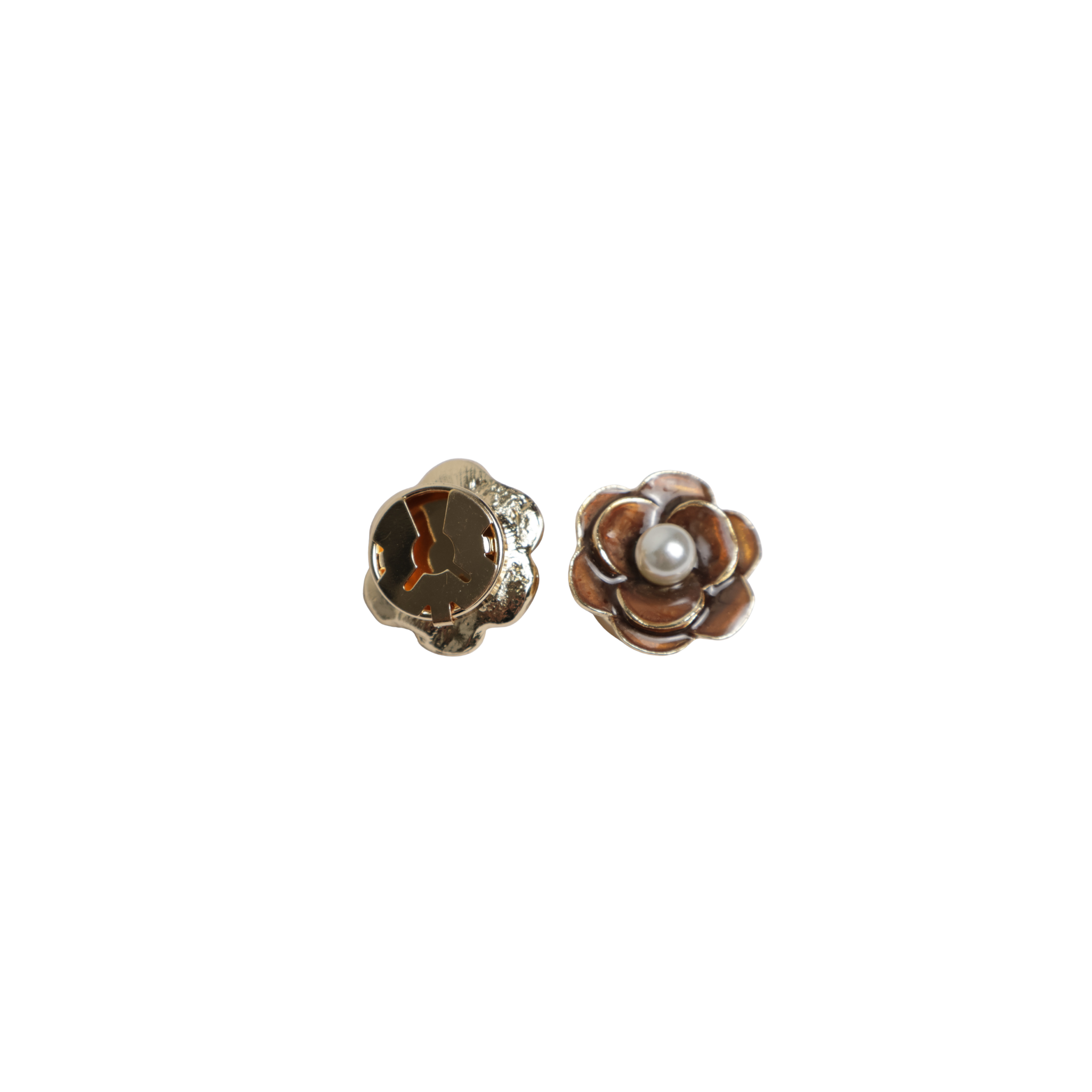 Button cover goud bruin bloem met parel