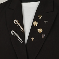 Brooches and pin on black blazer