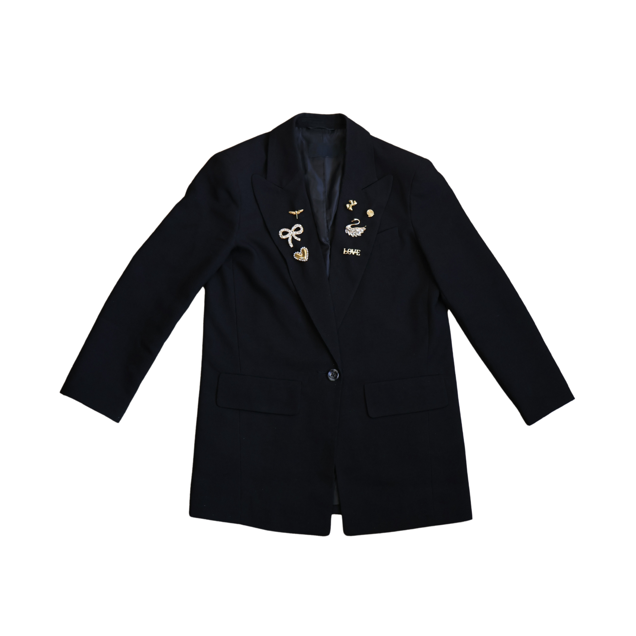 Black Blazer With Brooches and Pins
